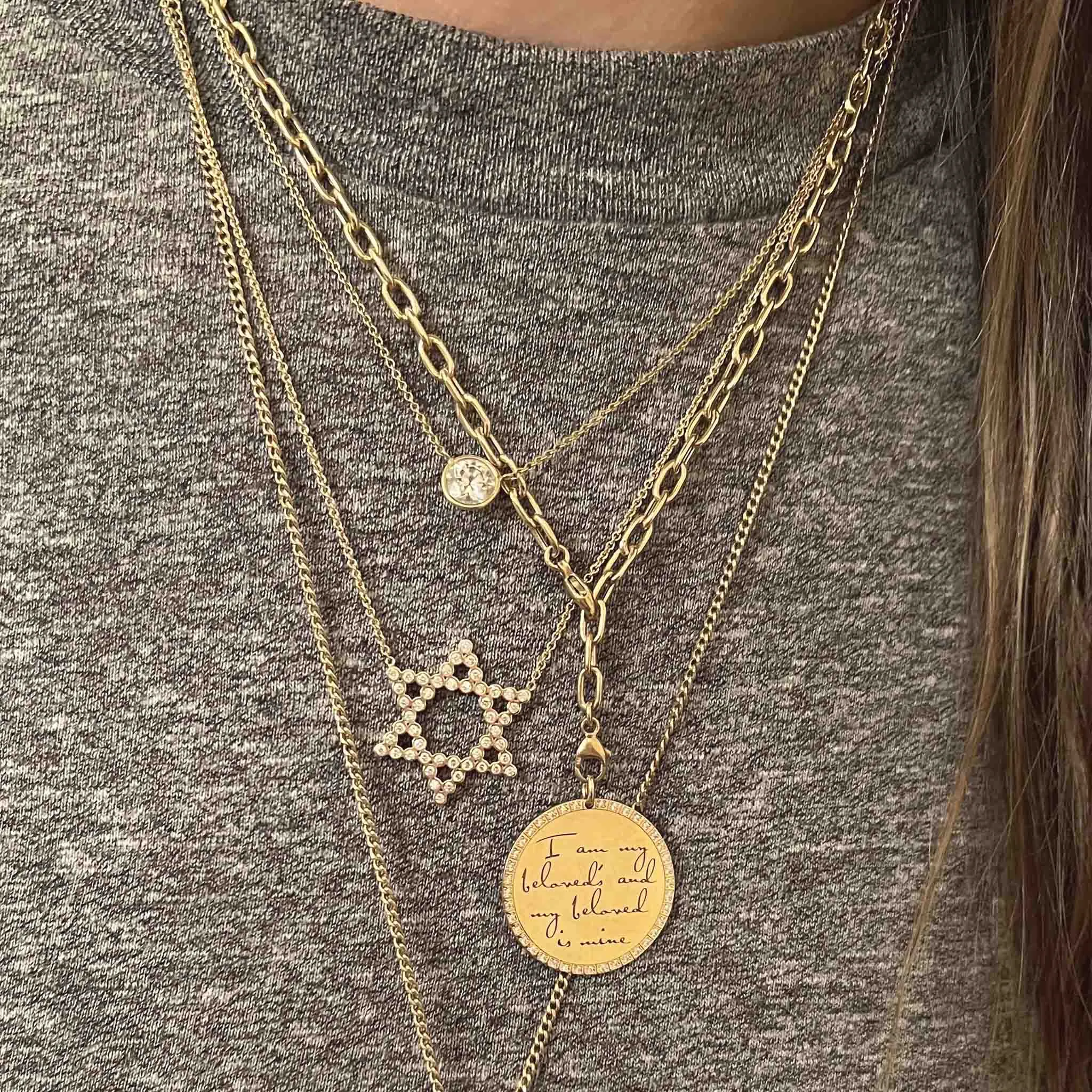 14k Diamond Bezel Star of David Necklace
