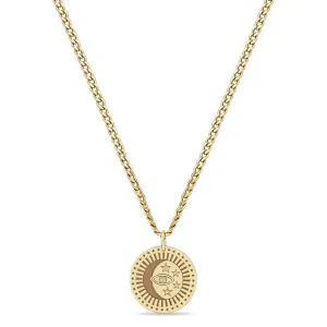14k Medium Celestial Protection Medallion with Diamonds on Small Curb Chain