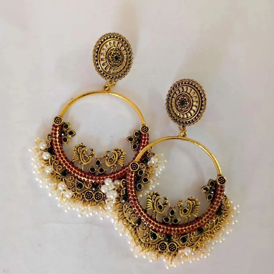 Antique Oxidized Small Pearls Massive Dangle Earrings