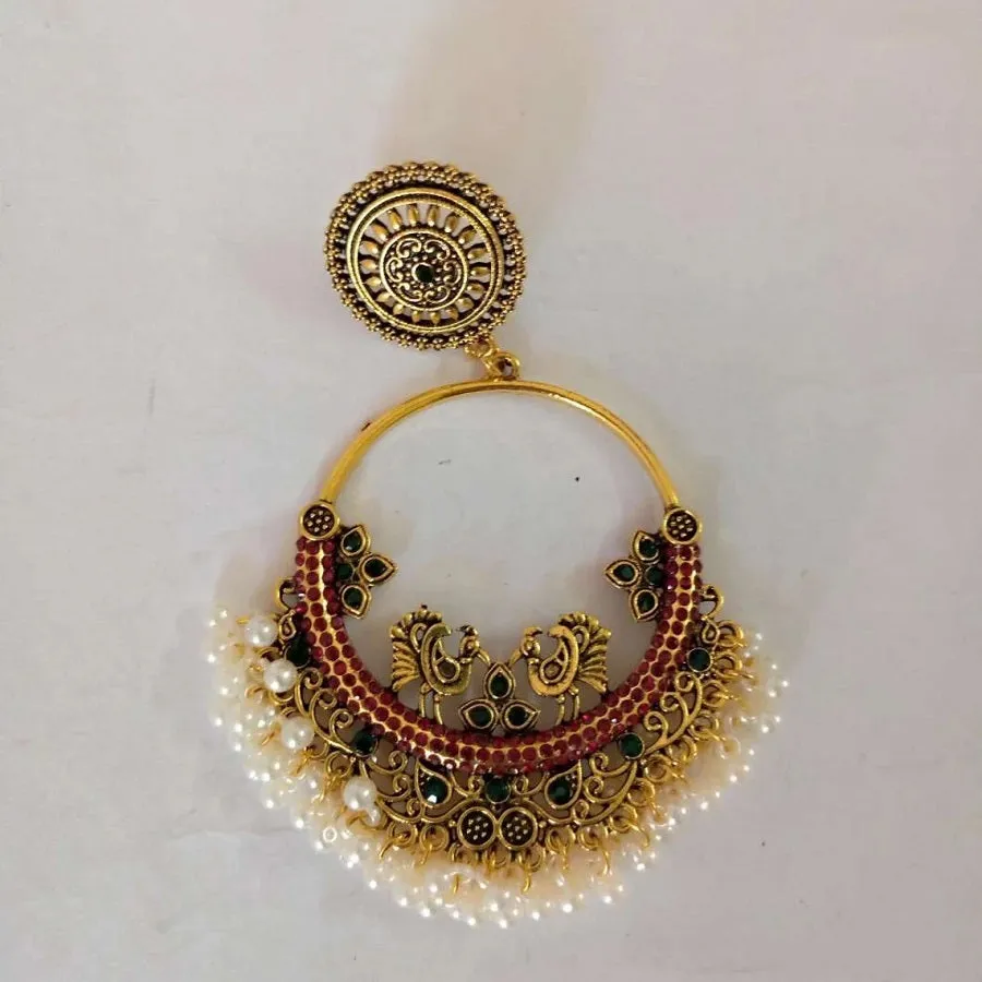 Antique Oxidized Small Pearls Massive Dangle Earrings