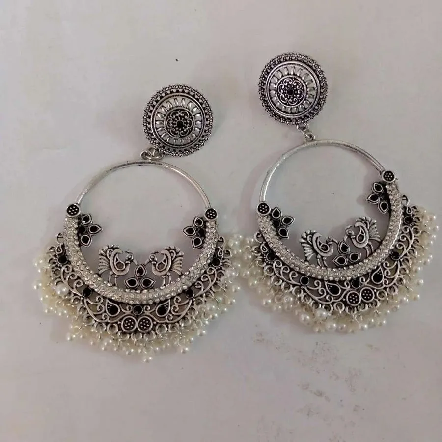 Antique Oxidized Small Pearls Massive Dangle Earrings