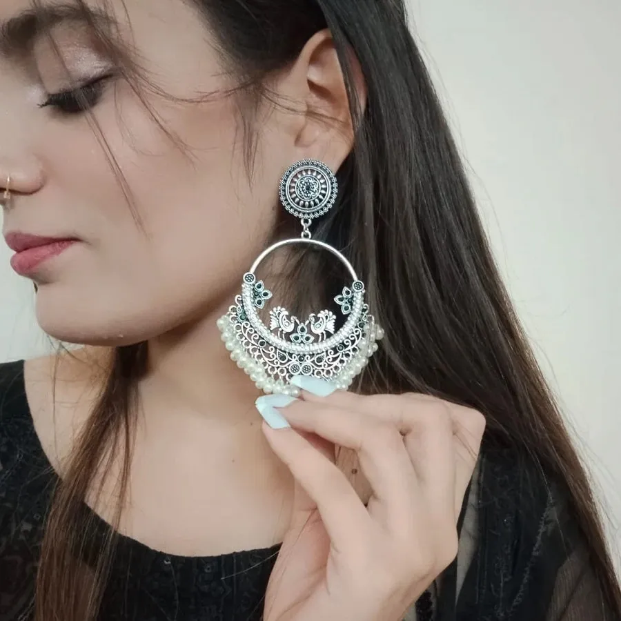 Antique Oxidized Small Pearls Massive Dangle Earrings