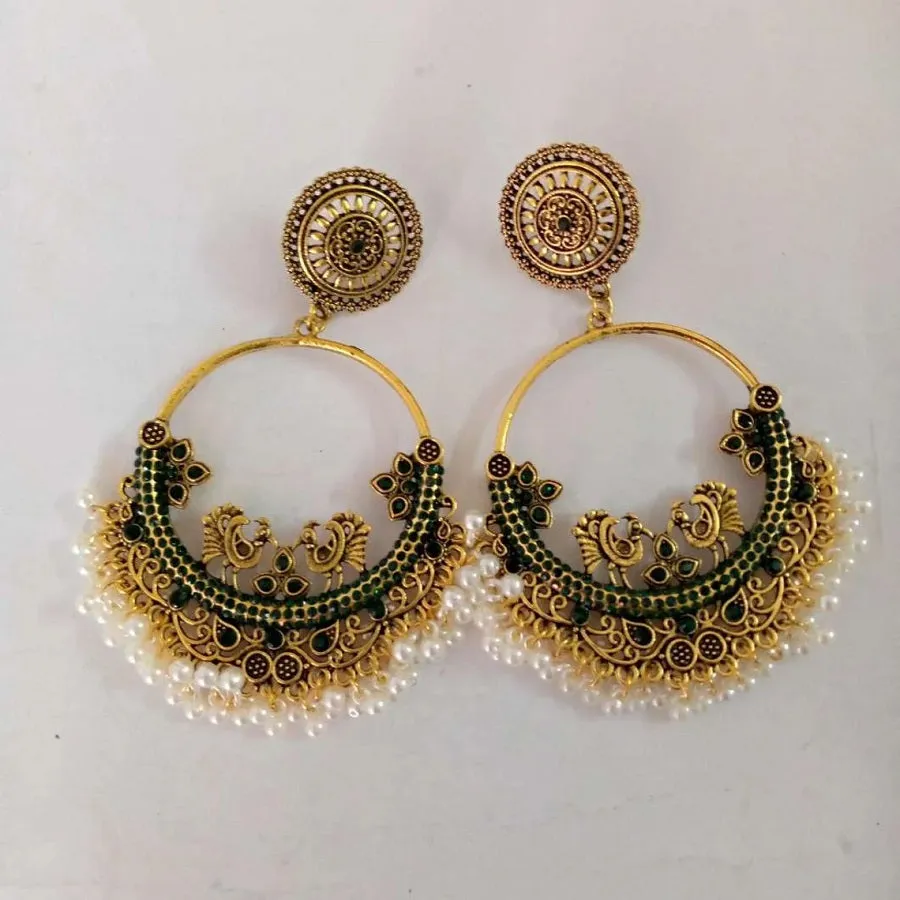 Antique Oxidized Small Pearls Massive Dangle Earrings