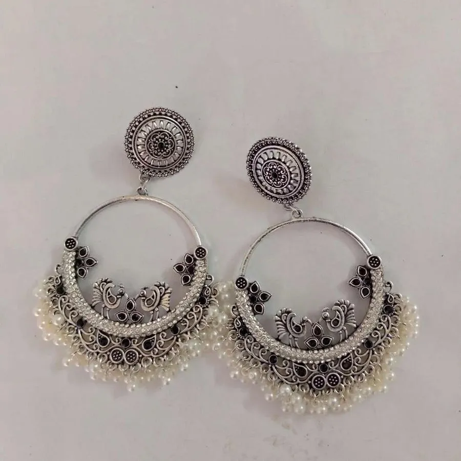 Antique Oxidized Small Pearls Massive Dangle Earrings