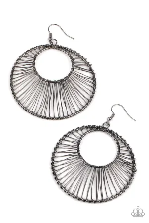 Artisan Applique Gunmetal Black Wire Hoop Earrings - Paparazzi Accessories