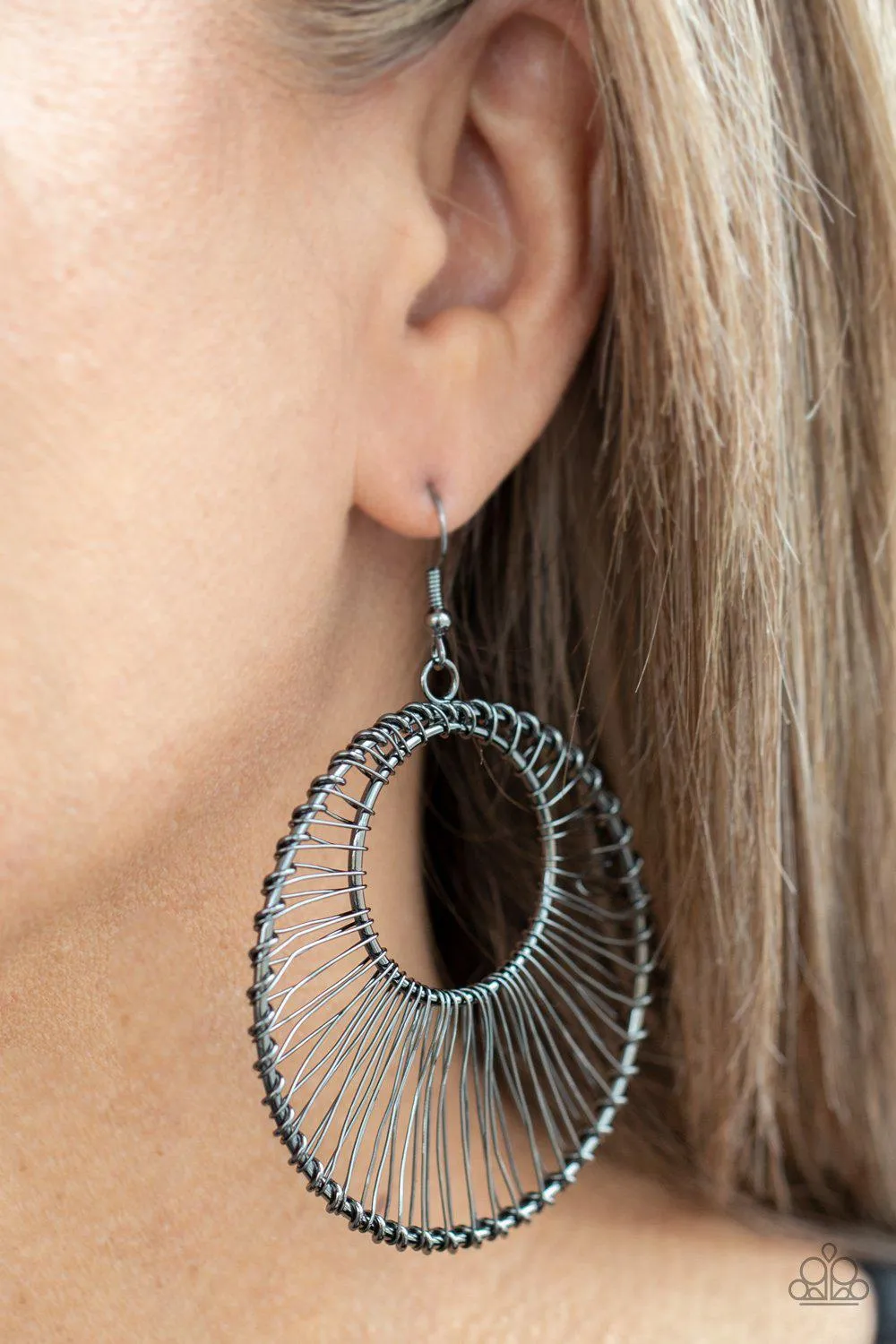 Artisan Applique Gunmetal Black Wire Hoop Earrings - Paparazzi Accessories