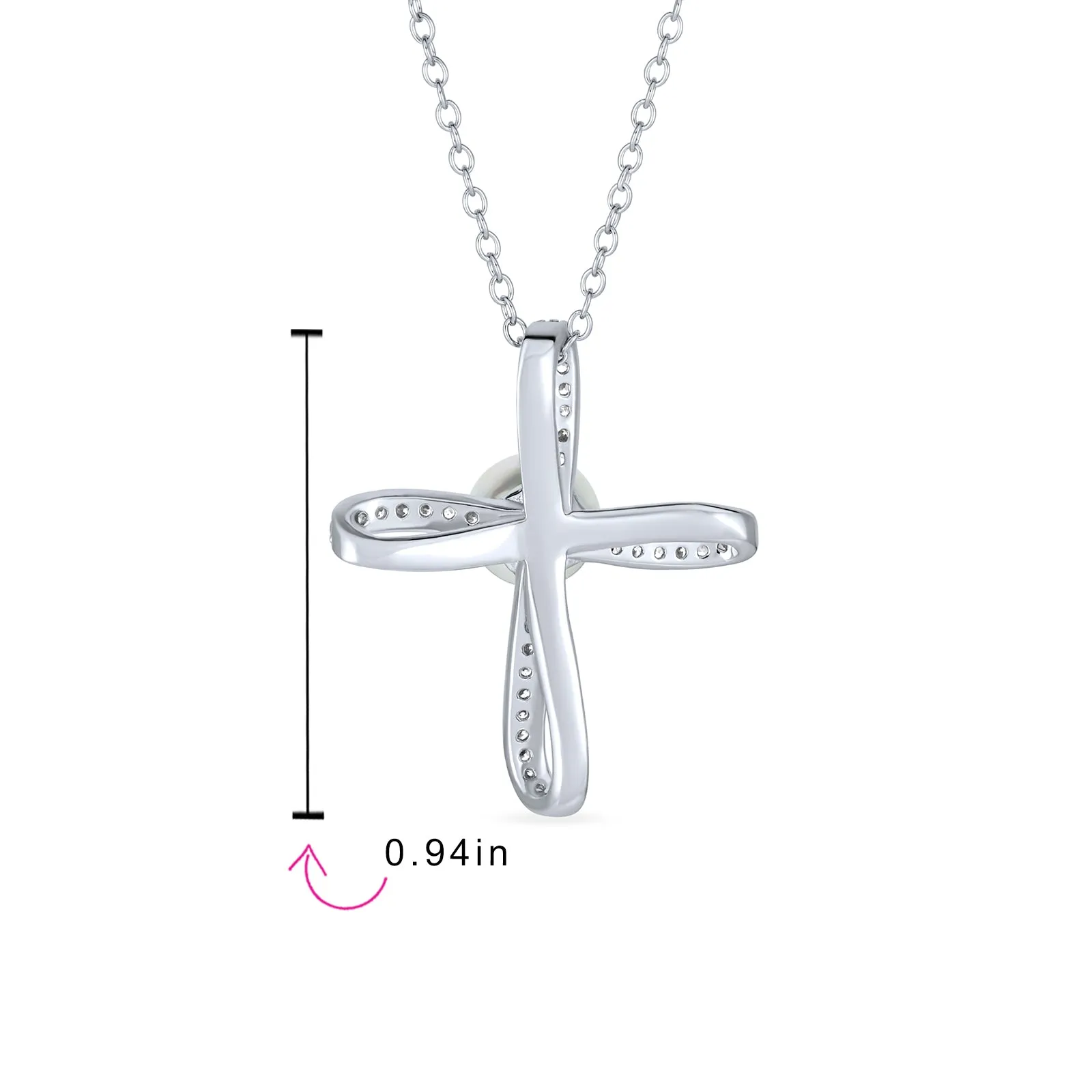 Bridal Necklace Sterling Silver Infinity Cross with Simulated White Pearl Pendant