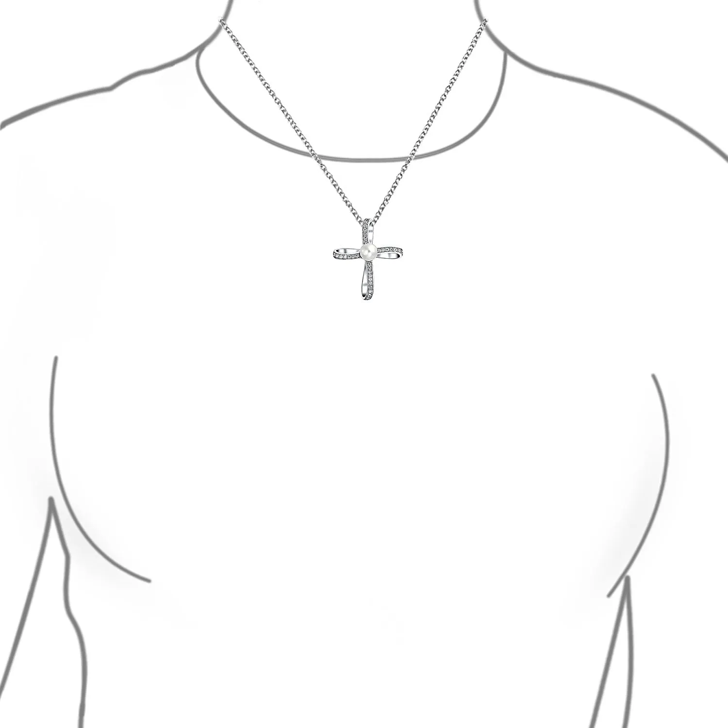 Bridal Necklace Sterling Silver Infinity Cross with Simulated White Pearl Pendant