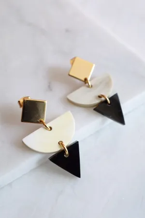 Buom 16K Gold Plated Color Block Geometric Statement Buffalo Horn Earrings