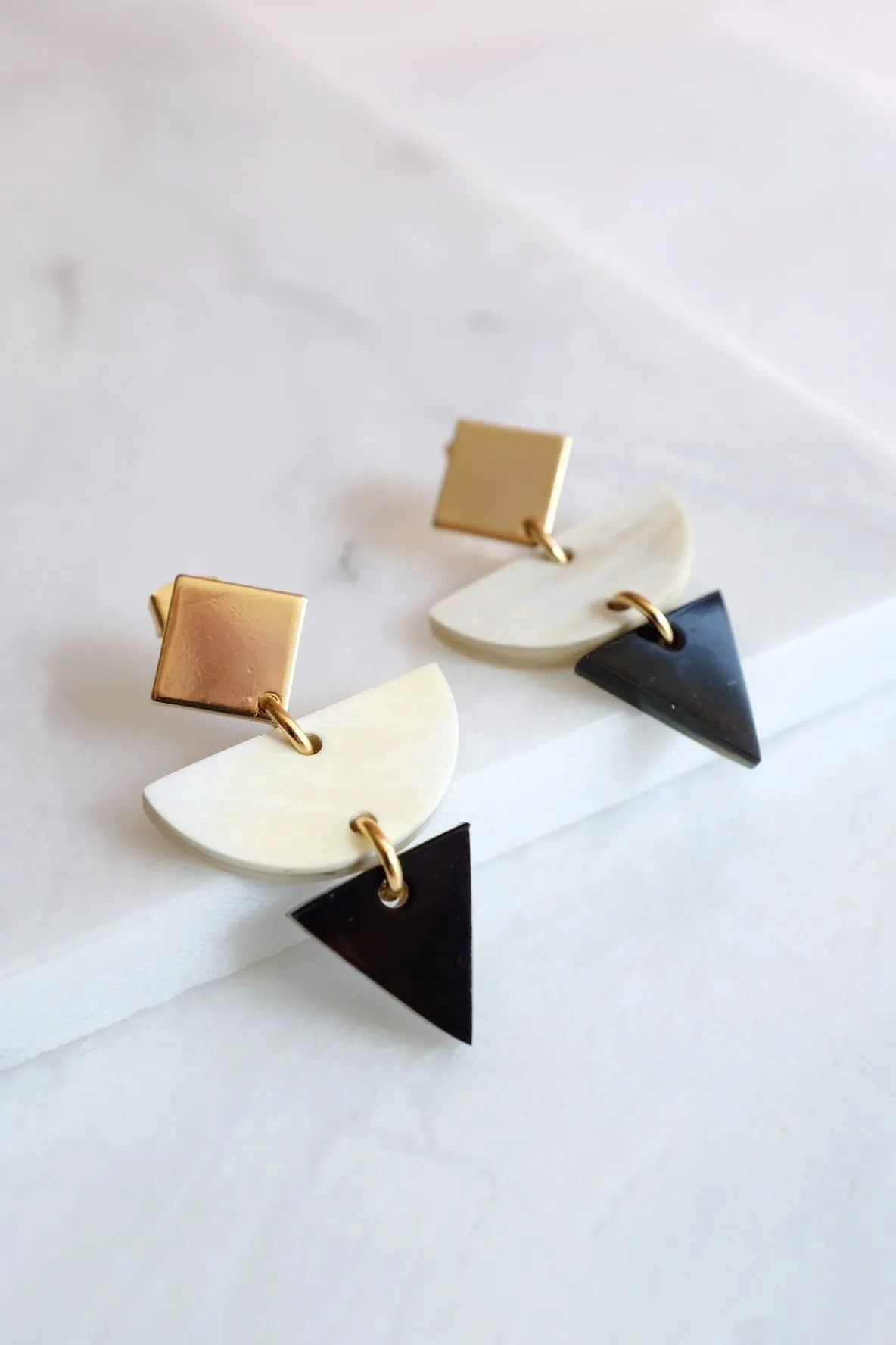 Buom 16K Gold Plated Color Block Geometric Statement Buffalo Horn Earrings
