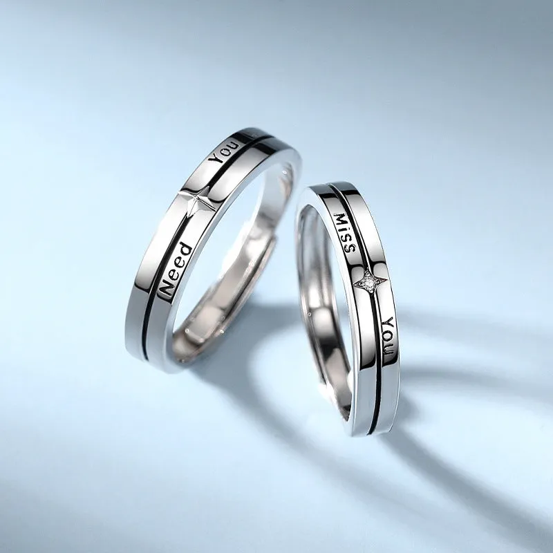 Custom Engraved Couple Promise Rings Set for two
