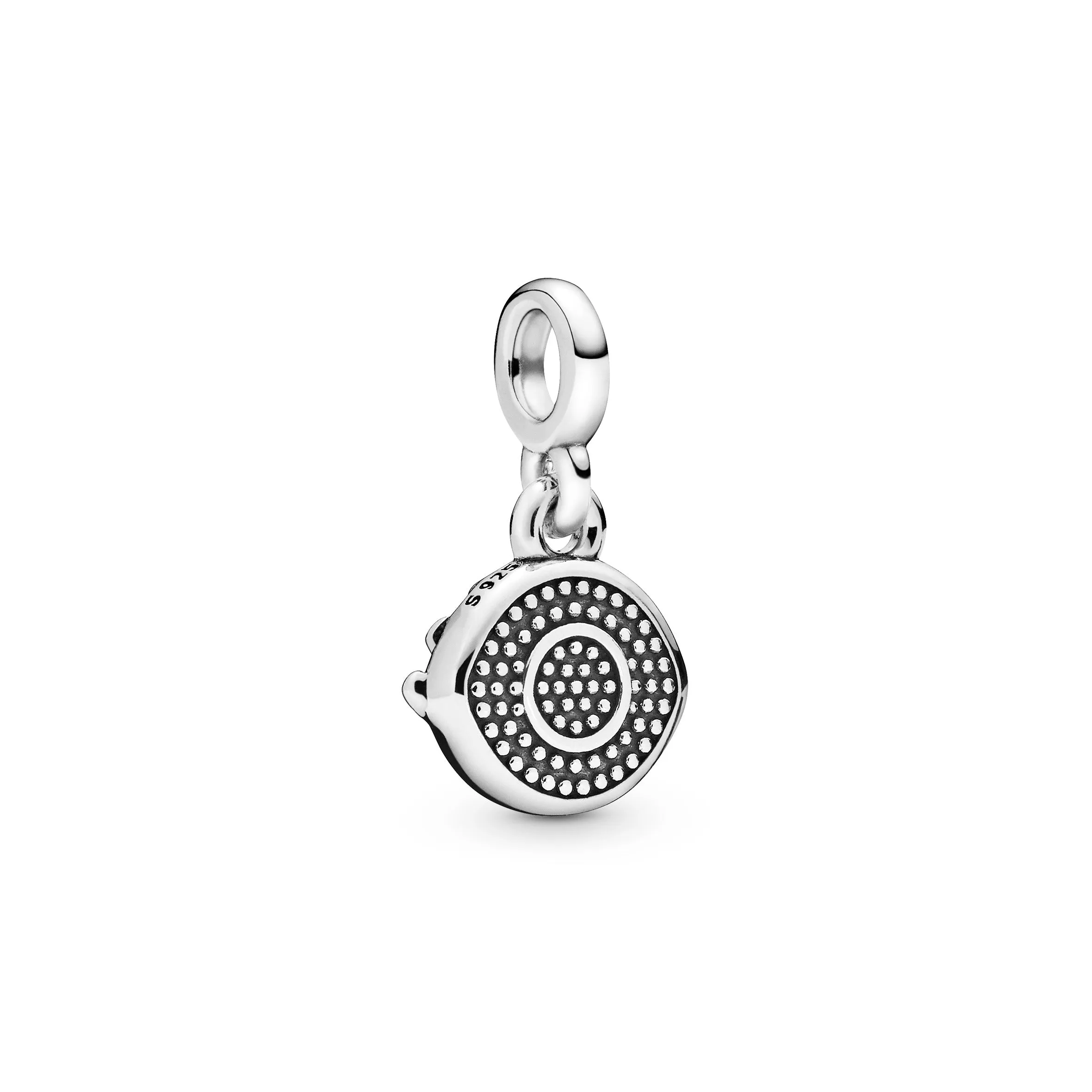 Eye sterling silver dangle charm with royal purple crystal and clear cubic zirconia