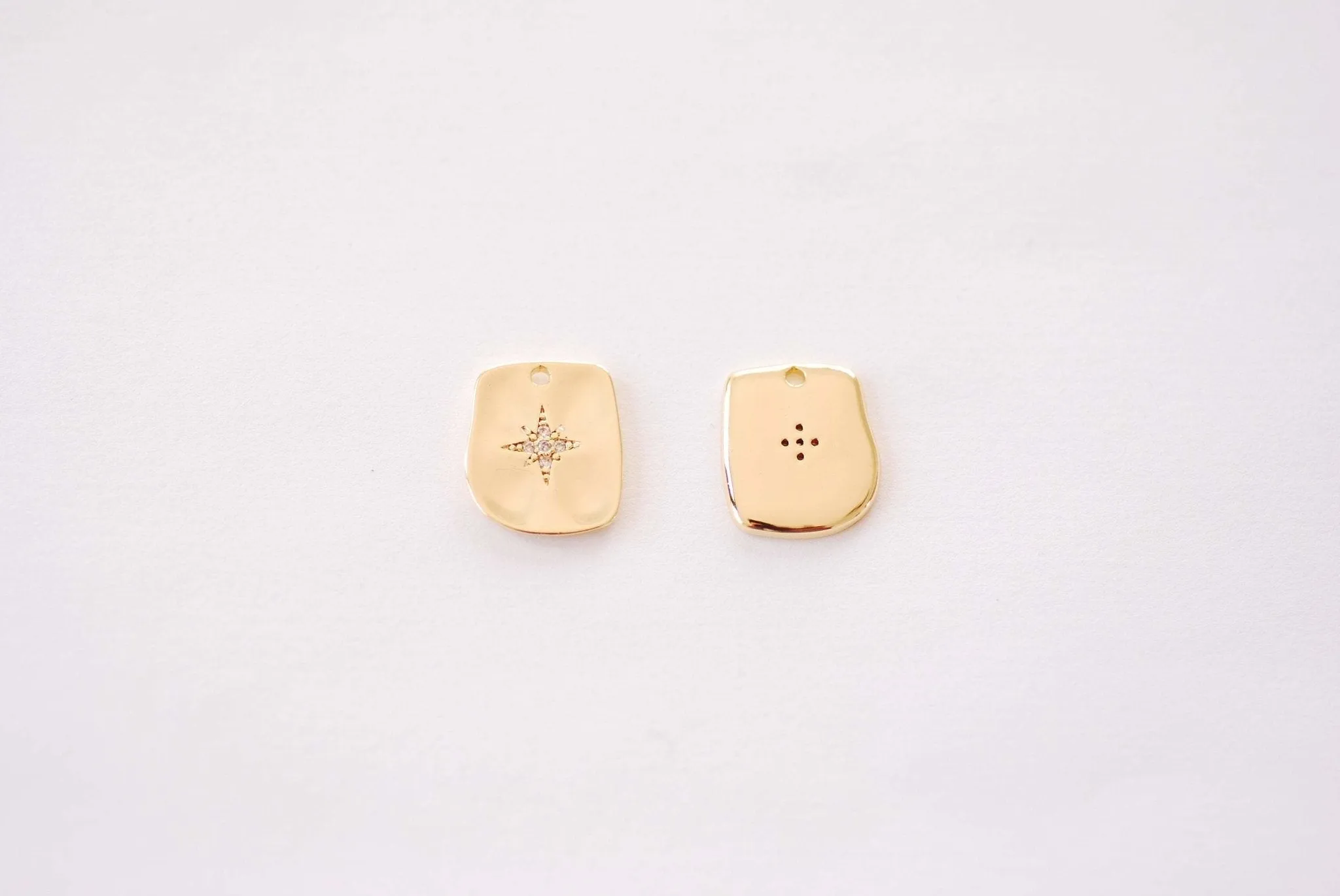 Gold Rectangle Starburst Charm - 16k gold plated over Brass Micro Pave Starburst Charm HarperCrown Wholesale Charms B122