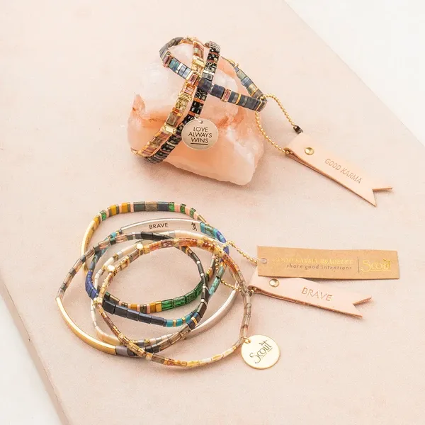 Good Karma Miyuki Bracelet | Good as Gold - Forest/Blush/Gold