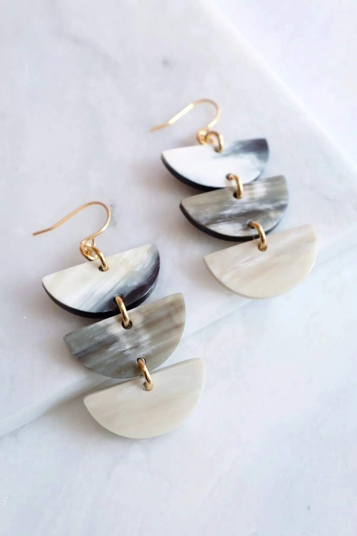 Hanoi 16K Gold Plated Triple Crescent Multi-colored Buffalo Horn Earrings
