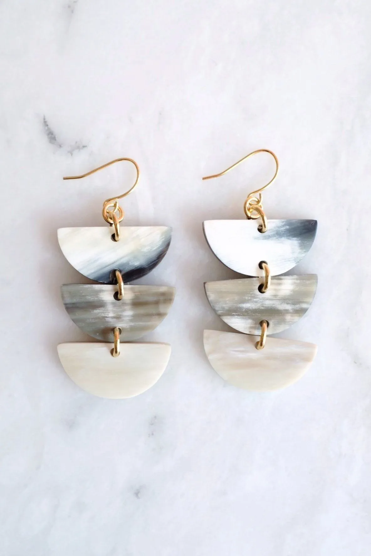 Hanoi 16K Gold Plated Triple Crescent Multi-colored Buffalo Horn Earrings