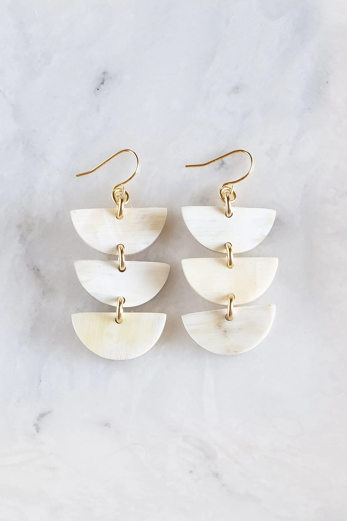 Hanoi 16K Gold Plated Triple Crescent Stacked Buffalo Horn Earrings