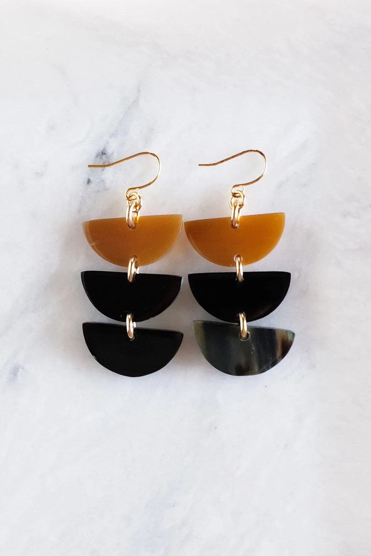 Hanoi 16K Gold Plated Triple Crescent Stacked Buffalo Horn Earrings