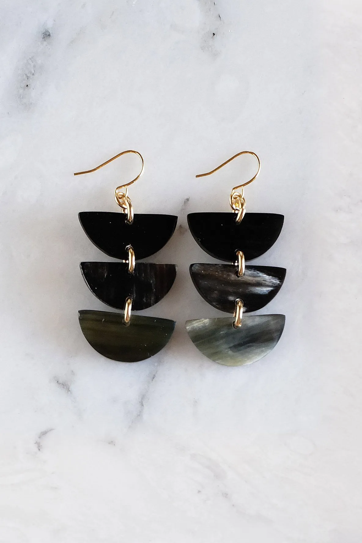 Hanoi 16K Gold Plated Triple Crescent Stacked Buffalo Horn Earrings