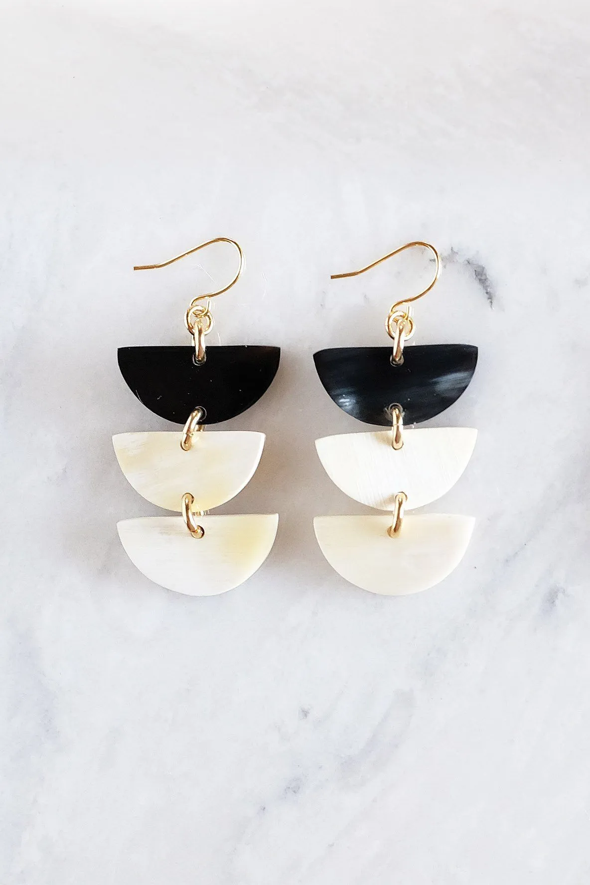 Hanoi 16K Gold Plated Triple Crescent Stacked Buffalo Horn Earrings