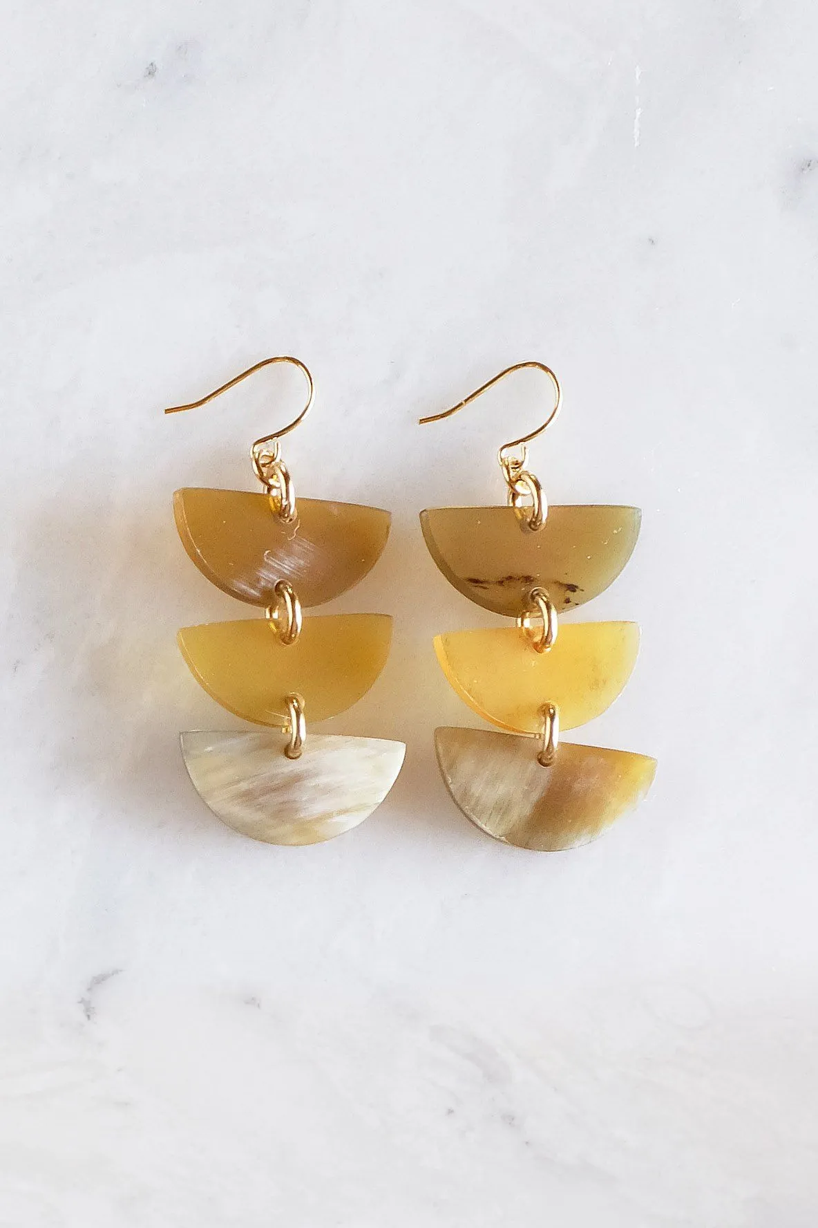Hanoi 16K Gold Plated Triple Crescent Stacked Buffalo Horn Earrings