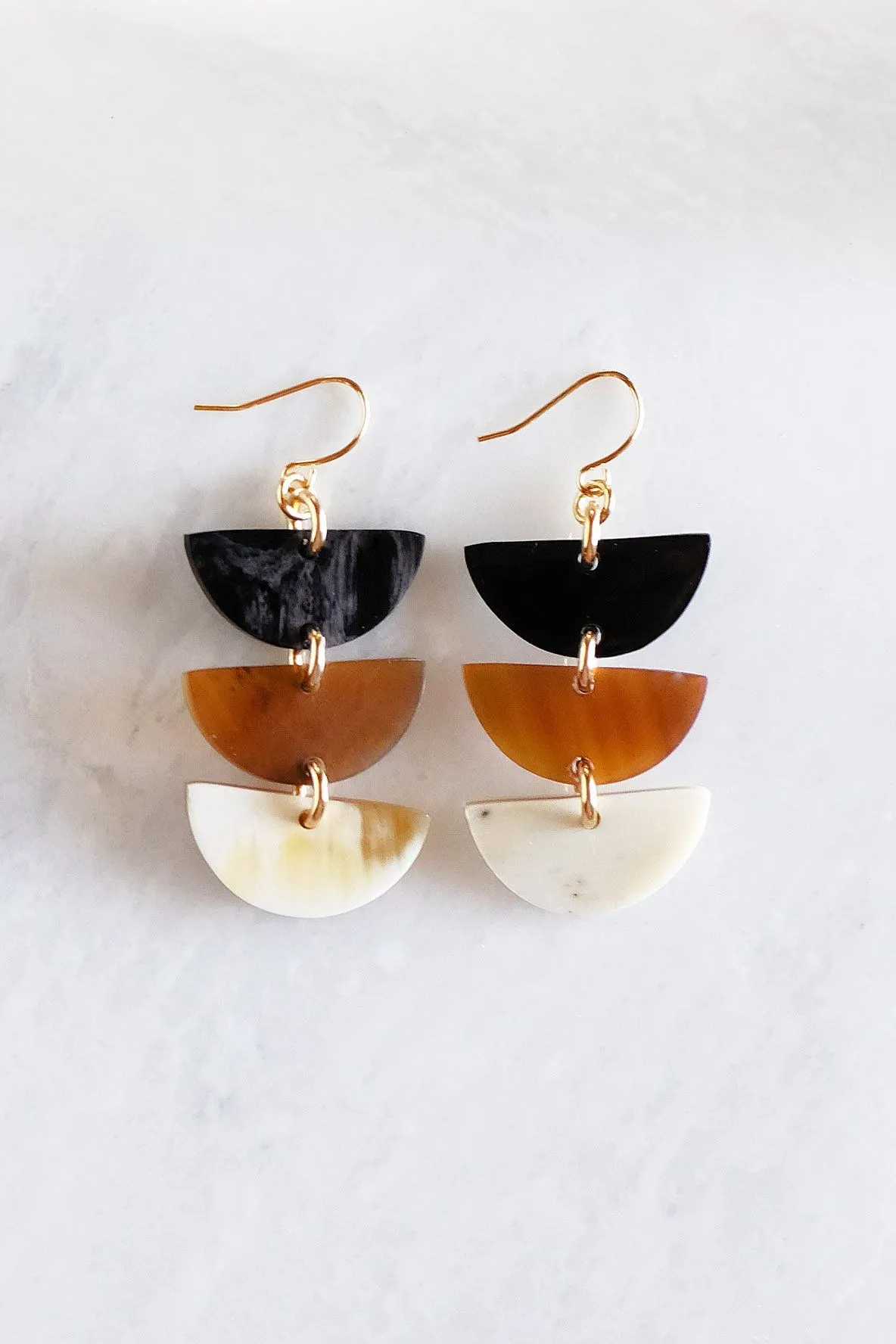 Hanoi 16K Gold Plated Triple Crescent Stacked Buffalo Horn Earrings