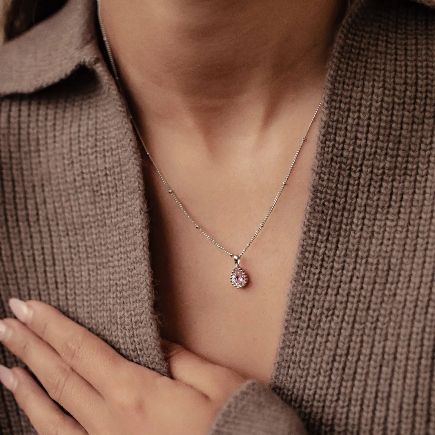 January Garnet Birthstone Necklace Sterling Silver