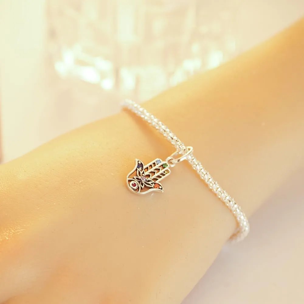 KEQ Charms for Pandora Me Bracelets 925 Silver Gampad Evil Eye Lucky Hamsa Hand Charm Beads Pendant Jewelry Mother's Gift for Woman Mom