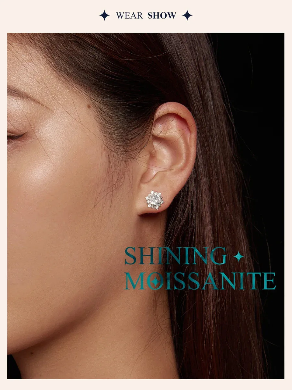 Moissanite Snowflake Stud Earrings (0.5 Carat, 925 Sterling Silver)