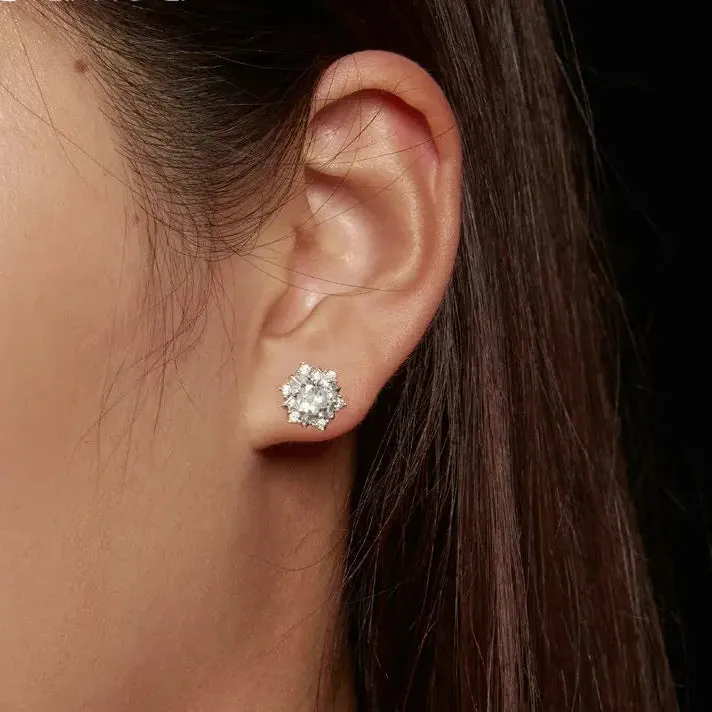 Moissanite Snowflake Stud Earrings (0.5 Carat, 925 Sterling Silver)