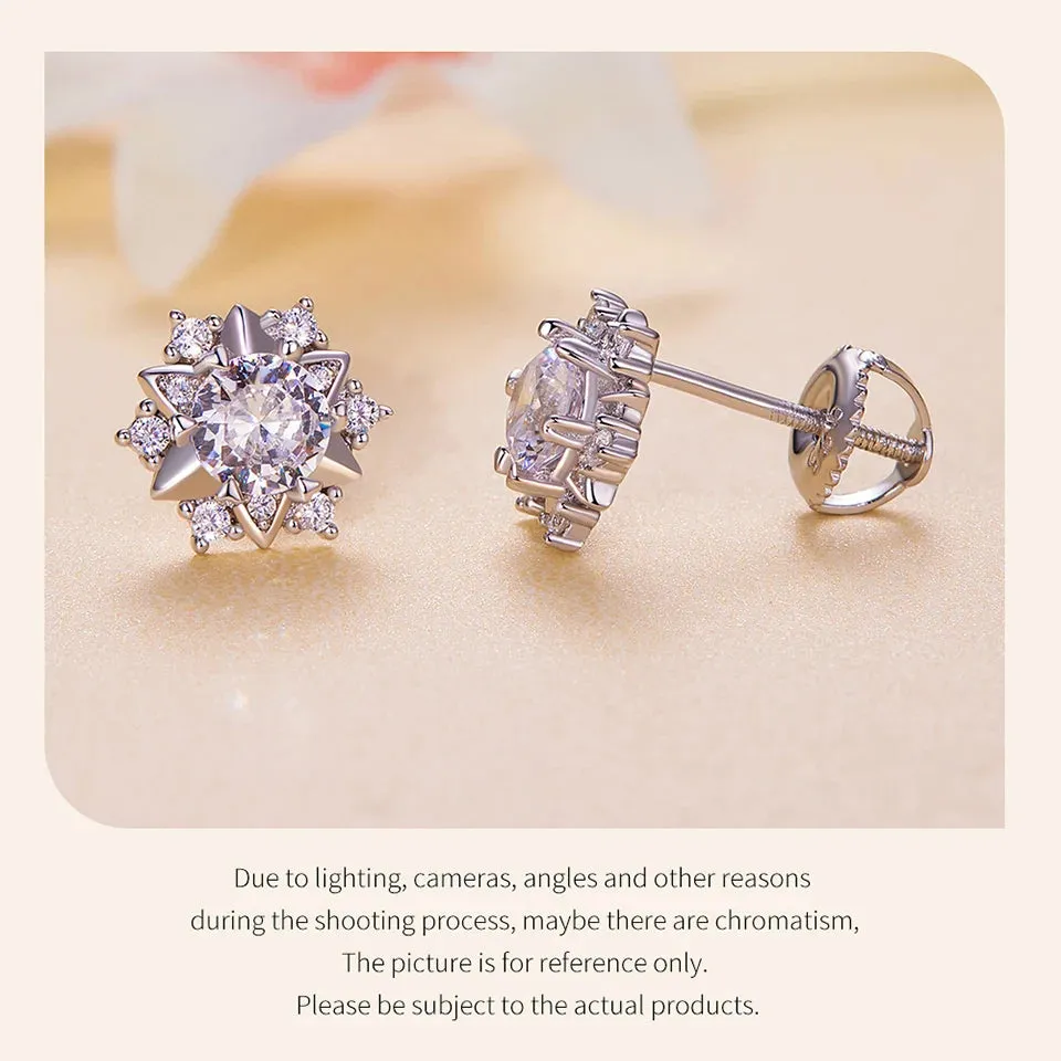 Moissanite Snowflake Stud Earrings (0.5 Carat, 925 Sterling Silver)