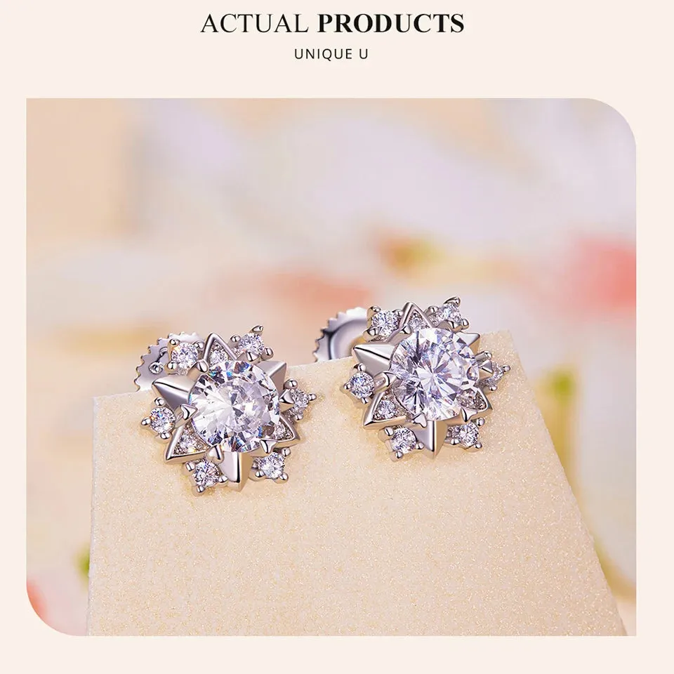Moissanite Snowflake Stud Earrings (0.5 Carat, 925 Sterling Silver)