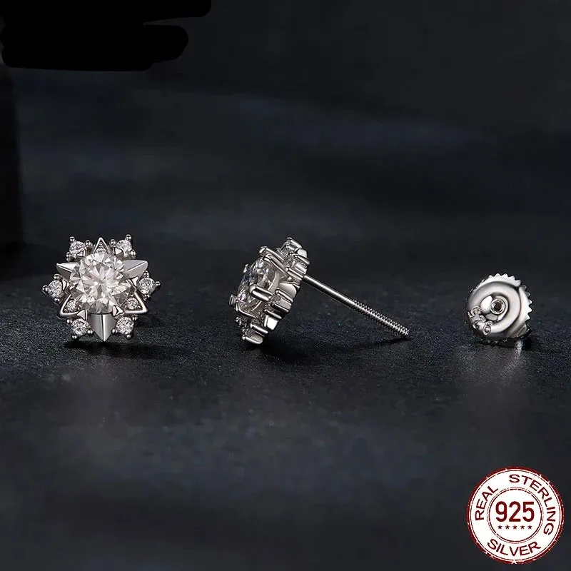 Moissanite Snowflake Stud Earrings (0.5 Carat, 925 Sterling Silver)