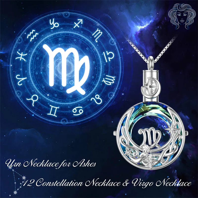 Urn Necklace for Ashes Sterling Silver Constellation Pendant Necklace with Crystal w/Funnel Filler Cremation Jewelry for Women