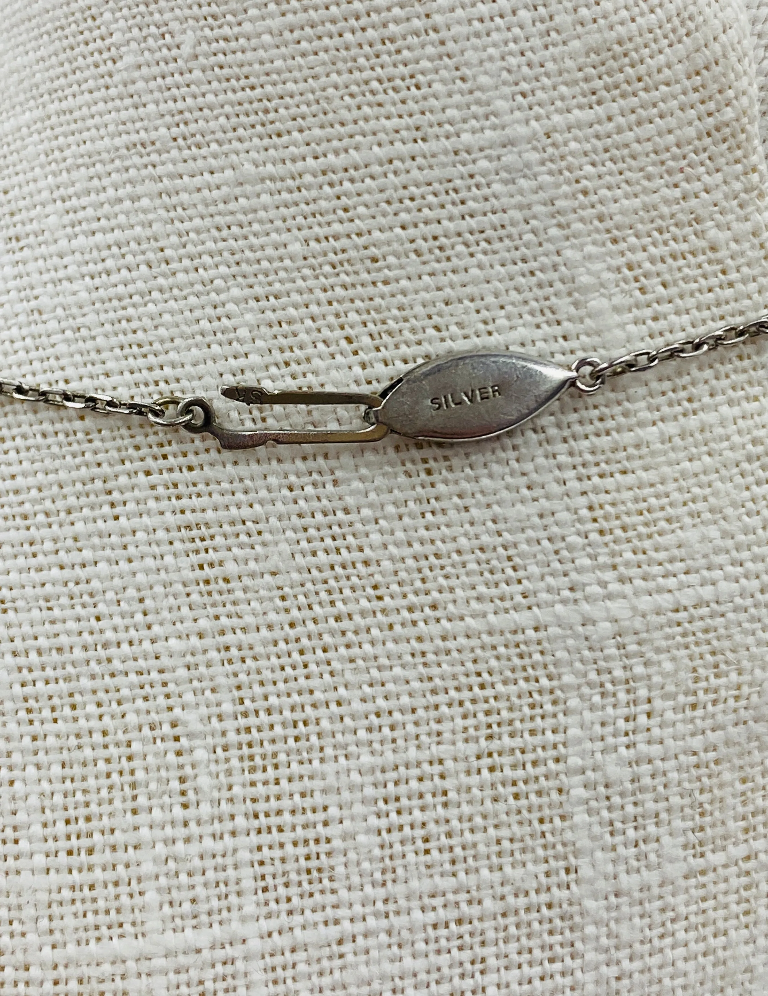 Vintage 1930s Dainty Silver Necklace with Crystal Teardrop Pendant